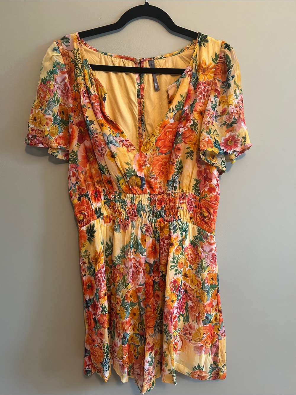 Anthropologie Yellow Floral V-Neck Short Romper